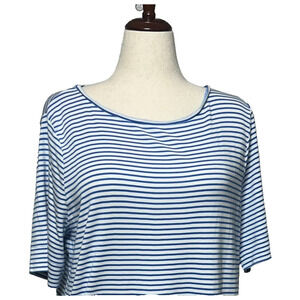 Chicos Top Womens XXL 4 Blue White Stripe Pima Cotton Short Sleeve Ultimate Tee
